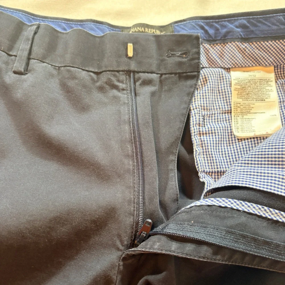 Banana Republic Chinos Mens 34x32 Navy Blue Tailored Slim Fit Non-Iron‎ Cotton